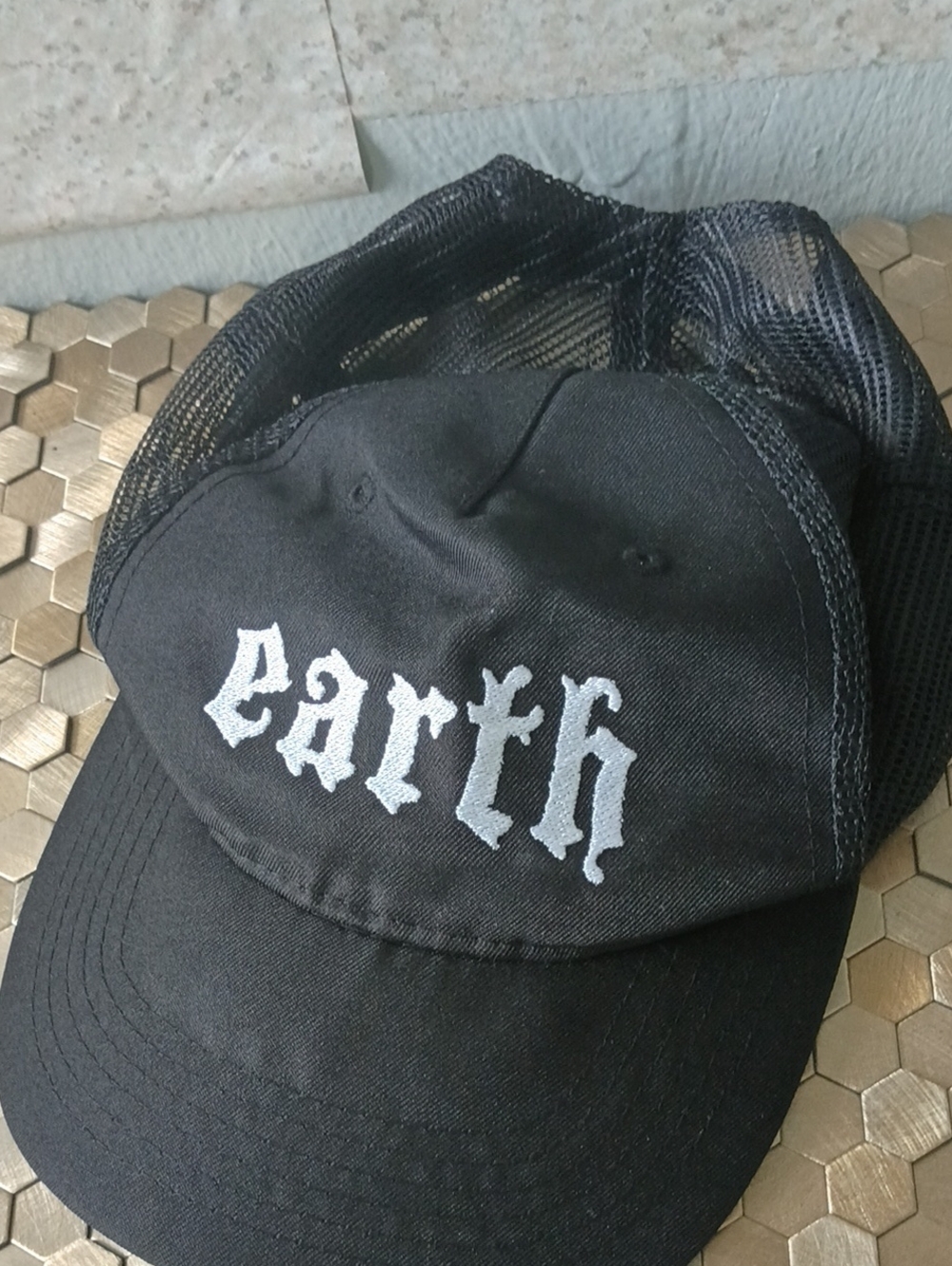 Earth Embroidered Black Trucker Hat